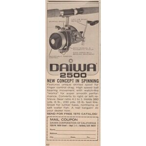 Daiwa 2500 Spinning Reel Gardena California Fishing Gear Vintage Print Ad 1970